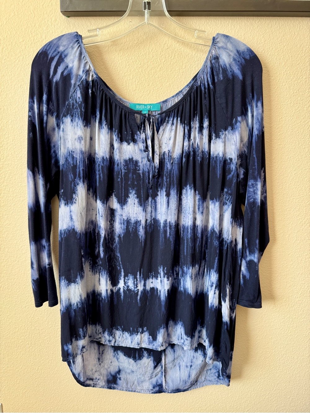 River + Sky Navy and White Tie-Dye Scoop Neck Long Sleeve Top